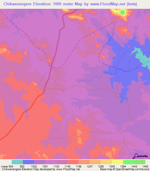 Chikwenengere,Zimbabwe Elevation Map