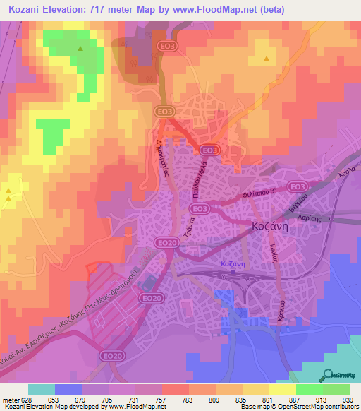 Kozani,Greece Elevation Map