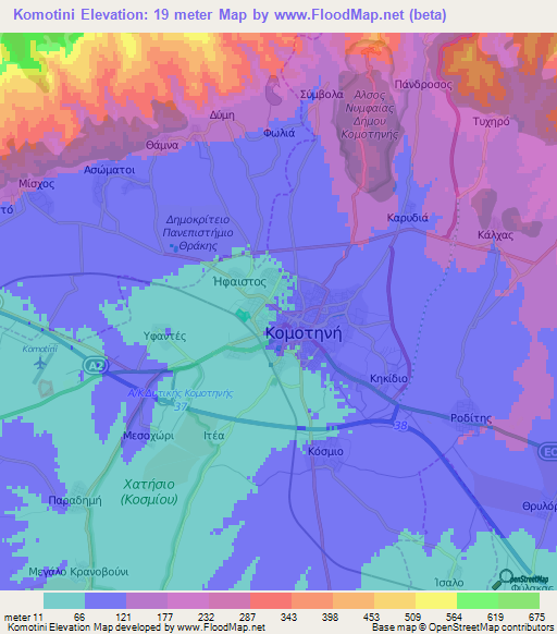 Komotini,Greece Elevation Map