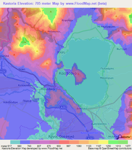 Kastoria,Greece Elevation Map