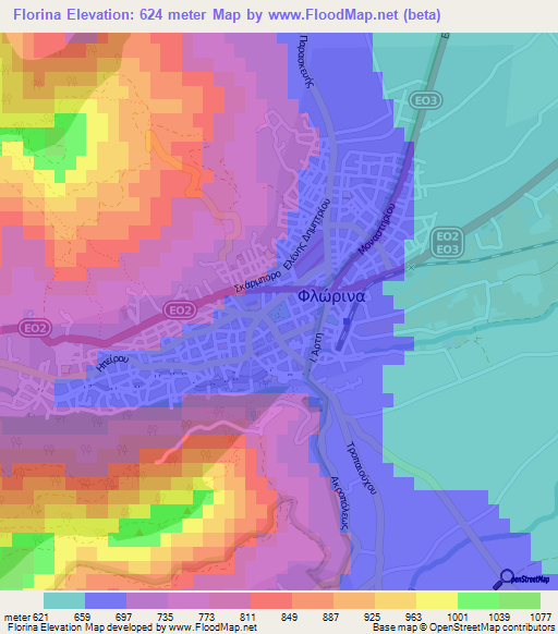 Florina,Greece Elevation Map
