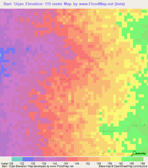 Bani `Urjan,Yemen Elevation Map