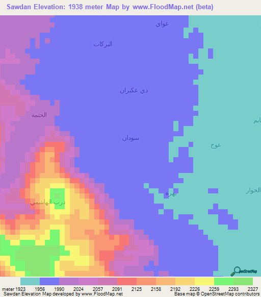 Sawdan,Yemen Elevation Map