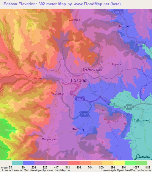 Edessa,Greece Elevation Map