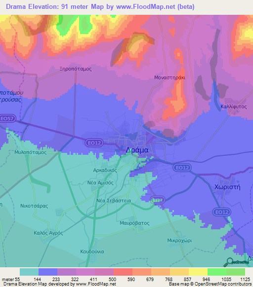 Drama,Greece Elevation Map