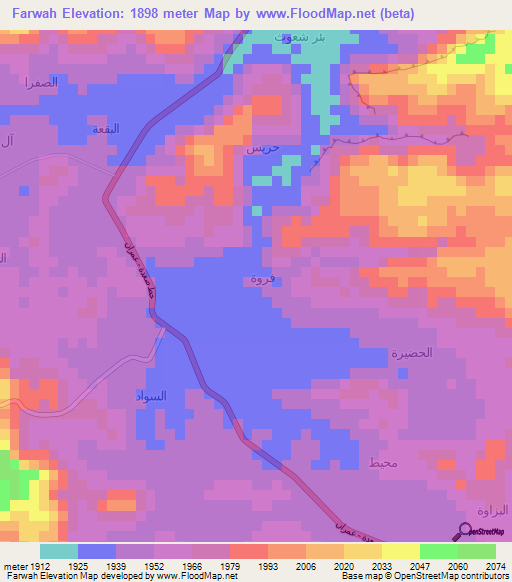Farwah,Yemen Elevation Map