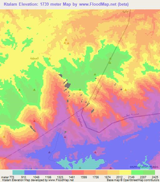 Ktalam,Yemen Elevation Map