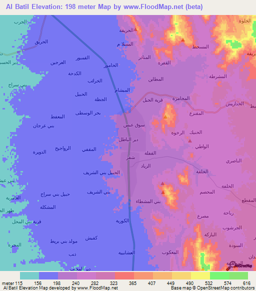 Al Batil,Yemen Elevation Map