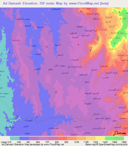 Ad Damash,Yemen Elevation Map