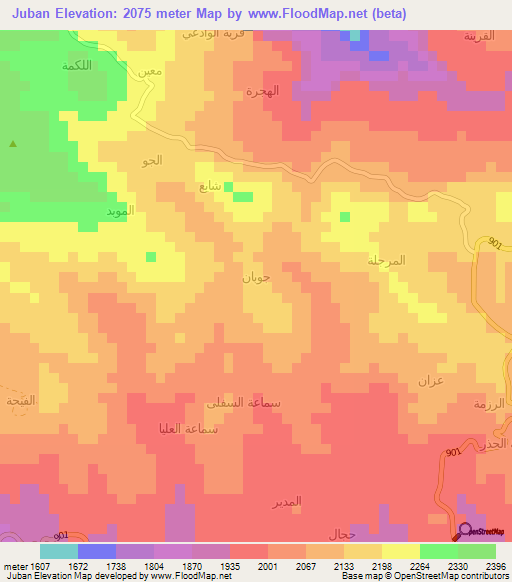 Juban,Yemen Elevation Map
