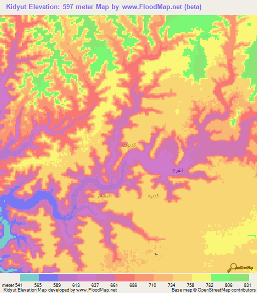 Kidyut,Yemen Elevation Map