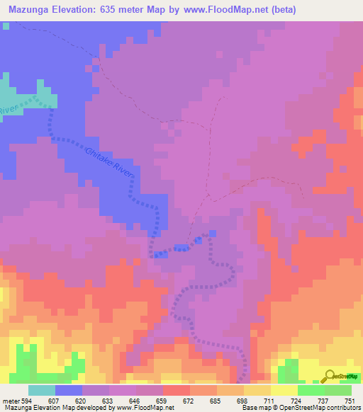Mazunga,Zimbabwe Elevation Map