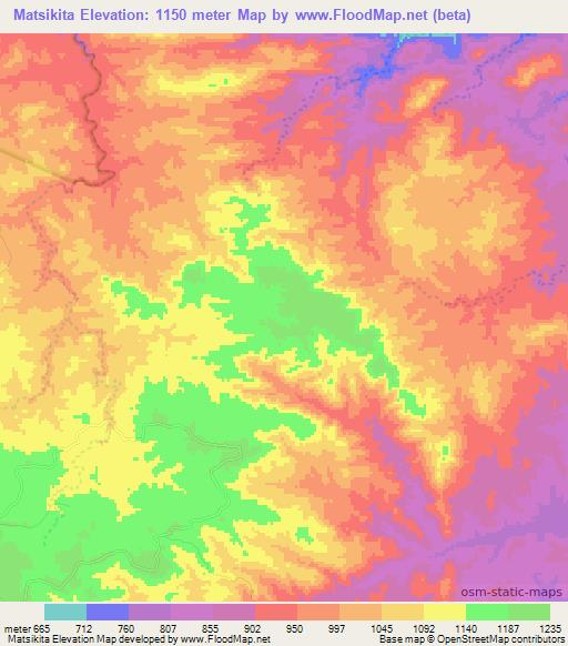 Matsikita,Zimbabwe Elevation Map