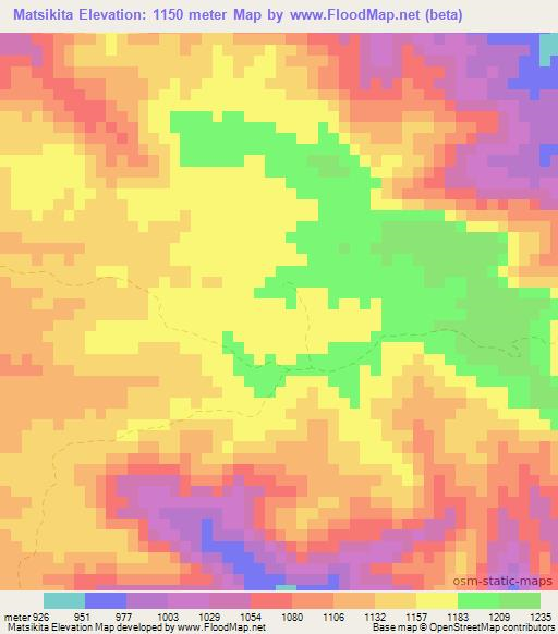 Matsikita,Zimbabwe Elevation Map