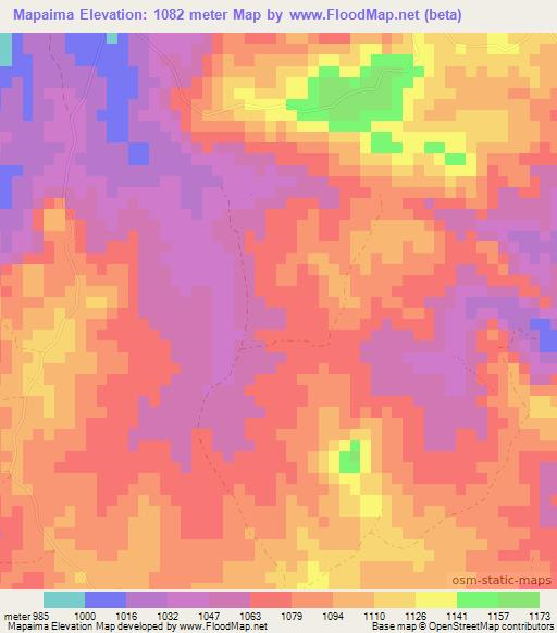 Mapaima,Zimbabwe Elevation Map
