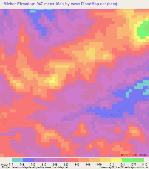 Micher,Zimbabwe Elevation Map