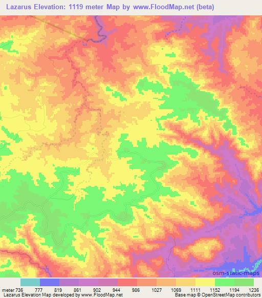 Lazarus,Zimbabwe Elevation Map