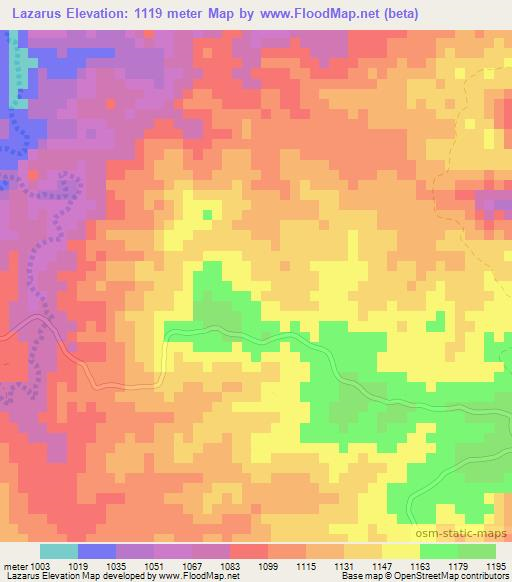 Lazarus,Zimbabwe Elevation Map