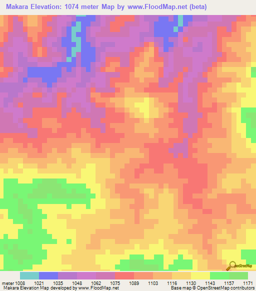 Makara,Zimbabwe Elevation Map