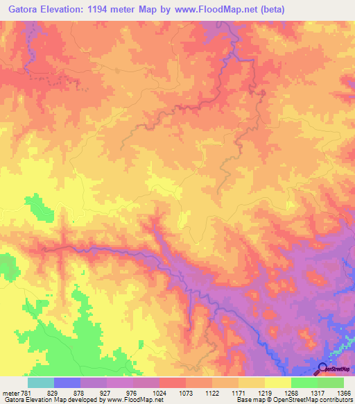 Gatora,Zimbabwe Elevation Map