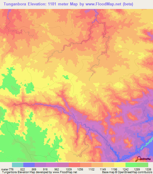 Tunganbora,Zimbabwe Elevation Map