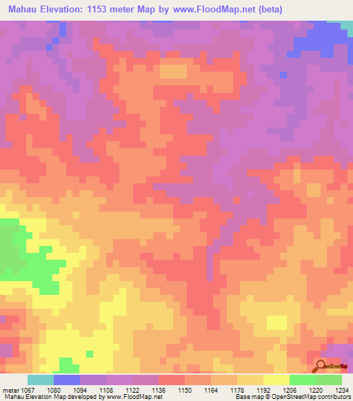 Mahau,Zimbabwe Elevation Map
