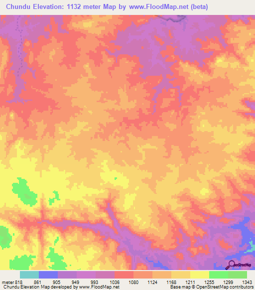 Chundu,Zimbabwe Elevation Map