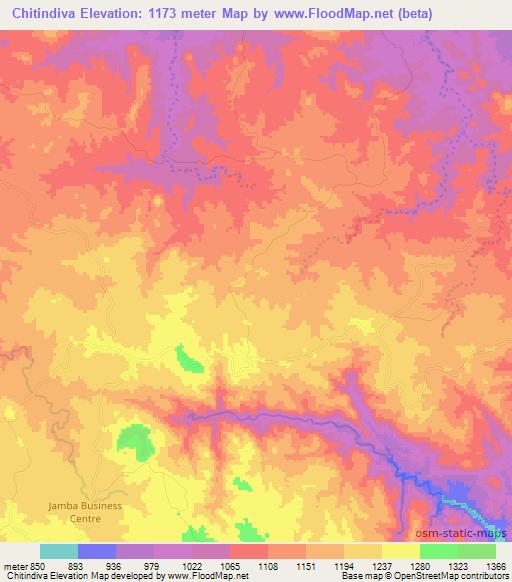 Chitindiva,Zimbabwe Elevation Map