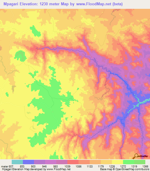 Mpagari,Zimbabwe Elevation Map