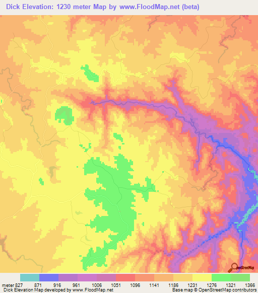 Dick,Zimbabwe Elevation Map