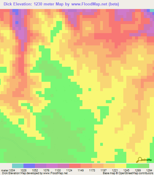 Dick,Zimbabwe Elevation Map