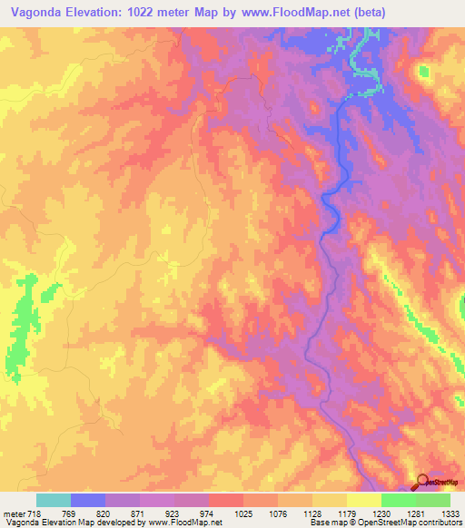 Vagonda,Zimbabwe Elevation Map