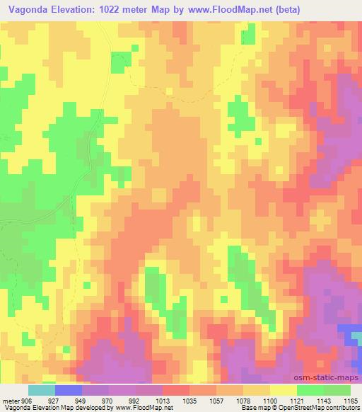 Vagonda,Zimbabwe Elevation Map