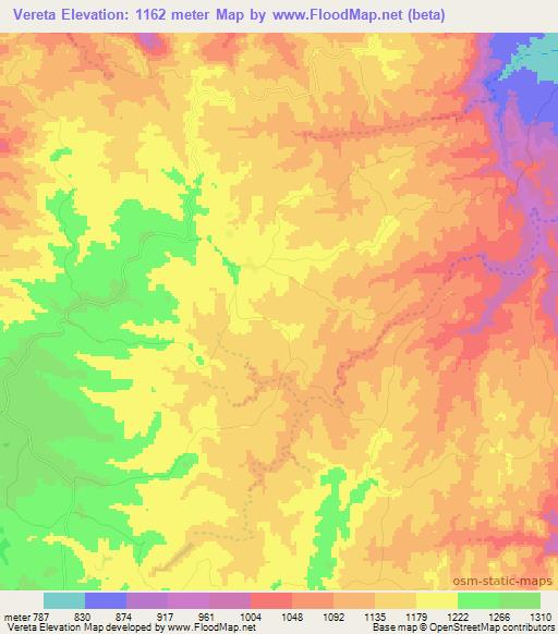 Vereta,Zimbabwe Elevation Map
