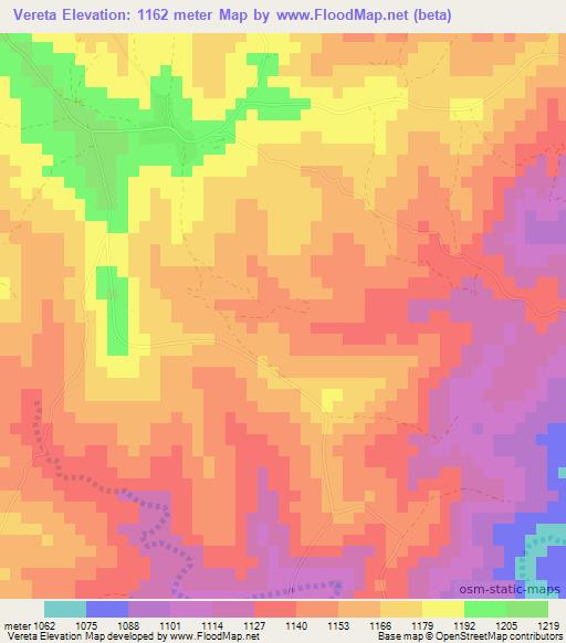 Vereta,Zimbabwe Elevation Map