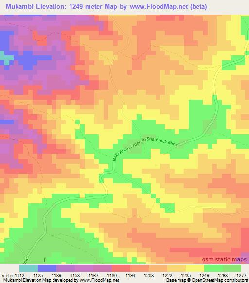 Mukambi,Zimbabwe Elevation Map