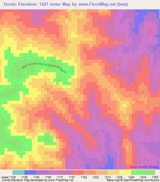 Dondo,Zimbabwe Elevation Map