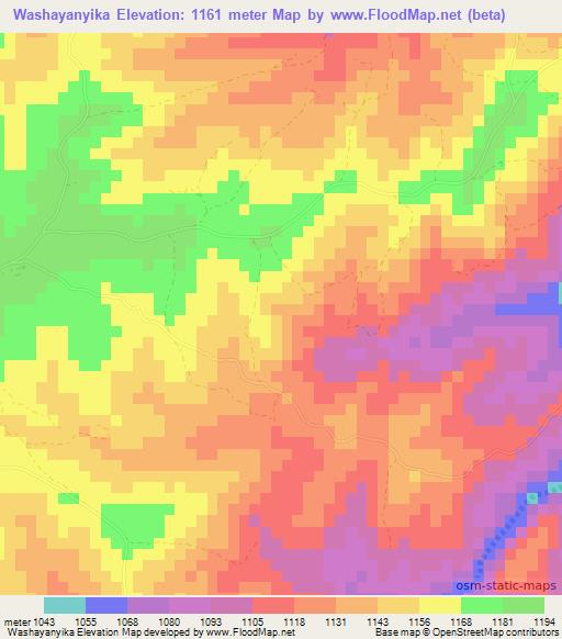 Washayanyika,Zimbabwe Elevation Map