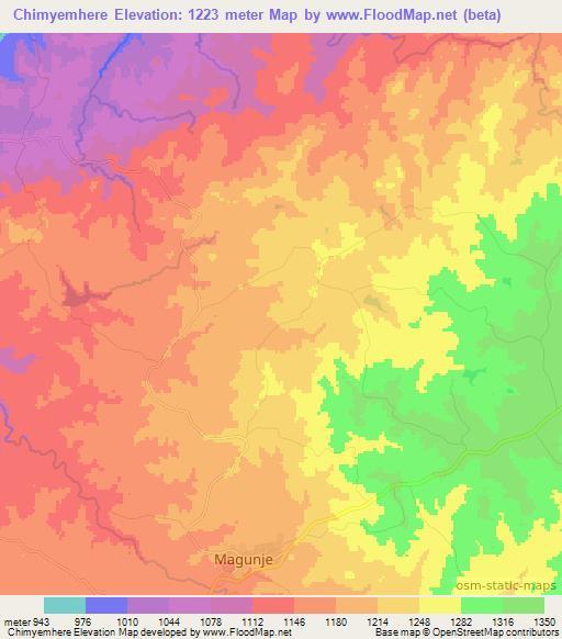 Chimyemhere,Zimbabwe Elevation Map