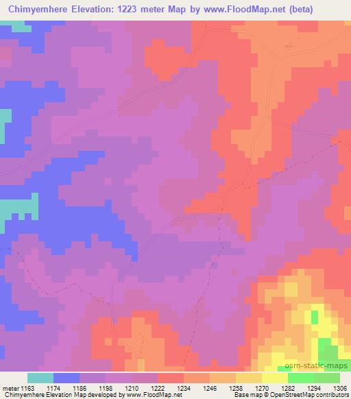 Chimyemhere,Zimbabwe Elevation Map