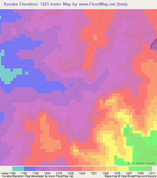 Kunaka,Zimbabwe Elevation Map