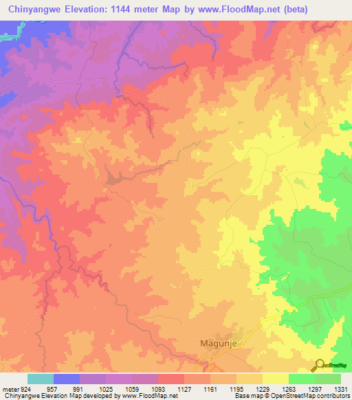 Chinyangwe,Zimbabwe Elevation Map