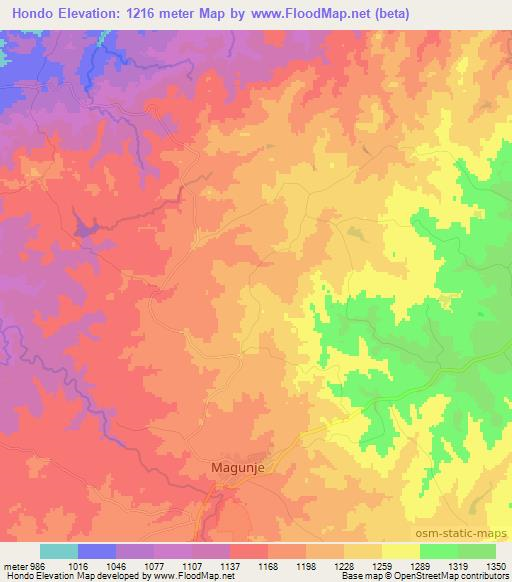 Hondo,Zimbabwe Elevation Map