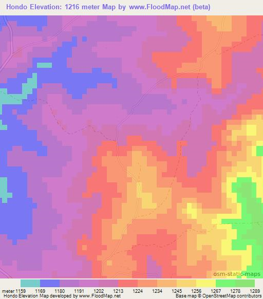 Hondo,Zimbabwe Elevation Map