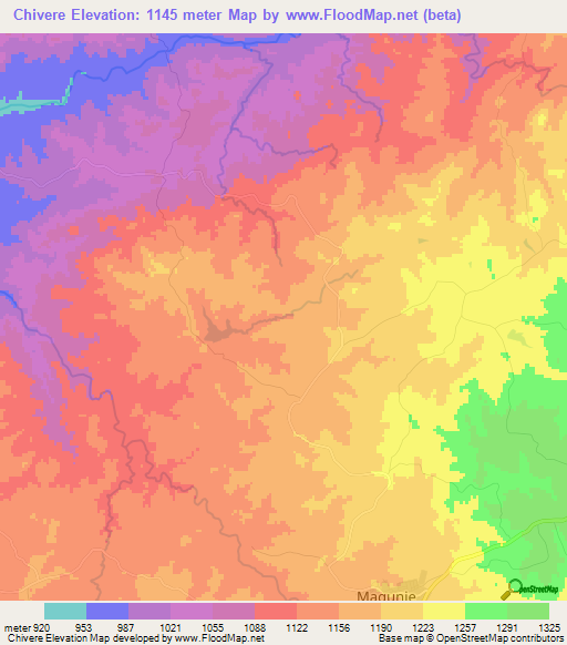 Chivere,Zimbabwe Elevation Map