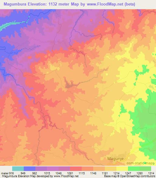 Magumbura,Zimbabwe Elevation Map