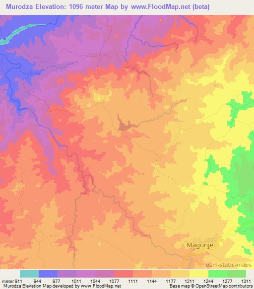 Murodza,Zimbabwe Elevation Map