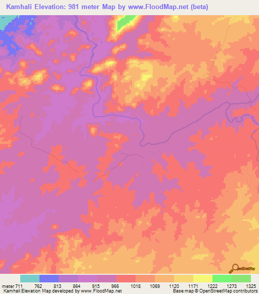 Kamhali,Zimbabwe Elevation Map