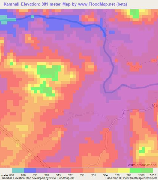 Kamhali,Zimbabwe Elevation Map
