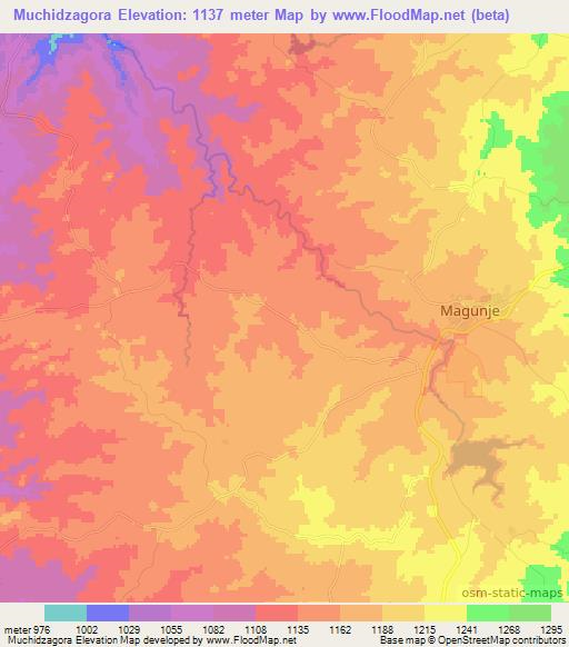 Muchidzagora,Zimbabwe Elevation Map